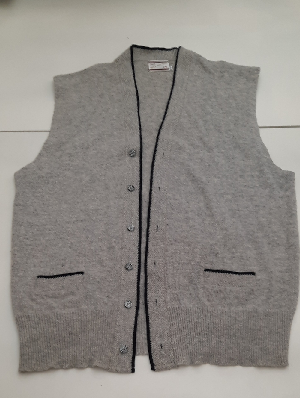 Vintage Sears Gray Knit Button Vest with Black Trim - Size 2XL Tall